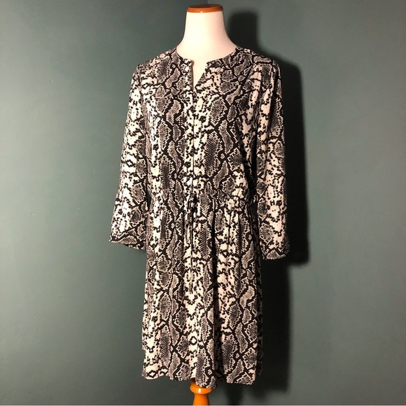 Black Rainn snake skin print lined dress drawstring waist midi , black and white - Picture 1 of 6
